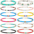 XIJIN 8Pcs Handmade Beaded Anklets for Women Boho Colorful Beads Ankle Bracelets Adjustable Foot Anklet Set