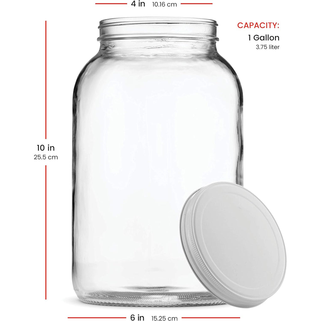 1 Gallon Glass Jar With Lid – 2 Pack Large Glass Jar With Airtight Metal Lids - USDA Approved BPA-Free Dishwasher Safe, Wide Mouth Sun Tea Jar, Gallon Mason Jar for Storage, Fermenting, And Brewing