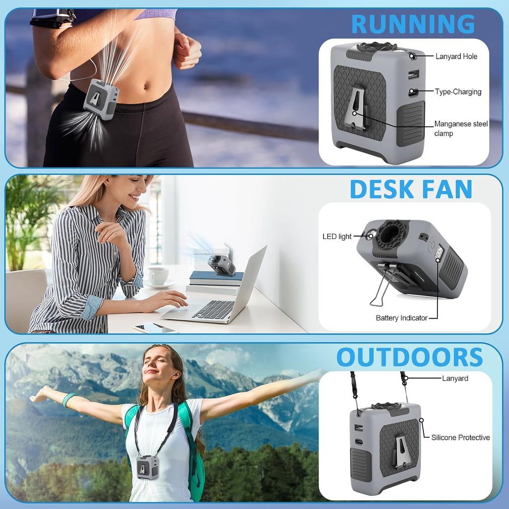 Fansyjkj Portable Waist Fan Cooling Body Clip Belt Shirt Fans For Outdoor | 10000Mah Rechargeable Personal Fan With 5 Speed Max 55H Runtime Low Noise Shirt Fans With Flashlight For Travel Camping