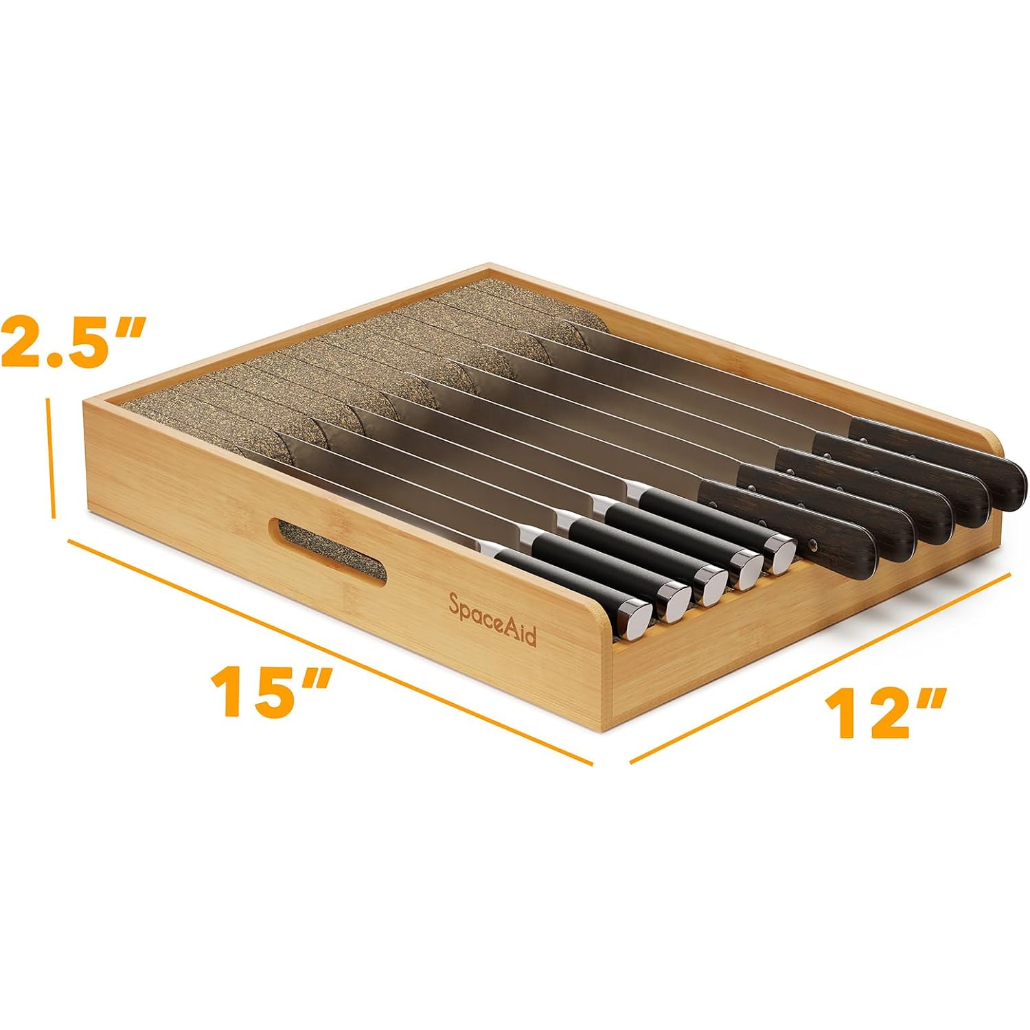 Spaceaid Large Knife Drawer Organizer Bamboo Insert Dock, Kitchen Steak Knives Holder Organizers Block For Drawer In Storage Organization (Large)