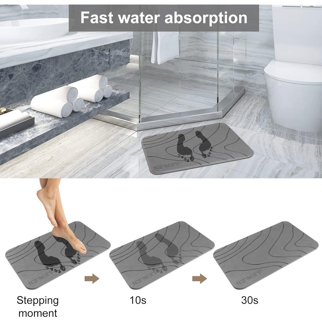 JUERLEN 2 Pack Diatomaceous Earth Shower Mat, Stone Bath Mat, Nonslip Super Absorbent Fast-Drying Hard Bath Mat for Bathroom Shower Floor, 24 x 16 inch, Grey Wave Design