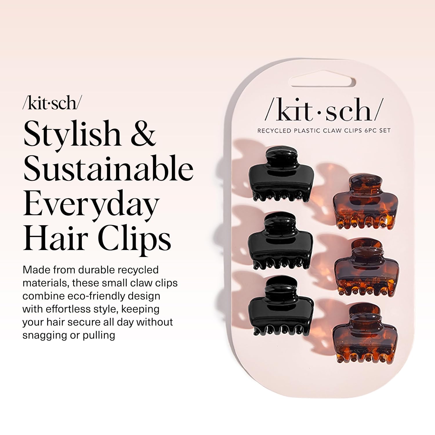 Kitsch Small Hair Clips For Women - Stays In Place Without Pulling Or Snagging | Durable Plastic, Sturdy Small Claw Clips - Black & Tortoise, 6 Pcs