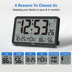 Atomic Wall Clock With Backlight, Digital Wall Clock Battery Operated For Classroom, Bedroom, Office, Large Display With Indoor Temperature, Humidity, Date, Auto Dst, 6 Time Zones