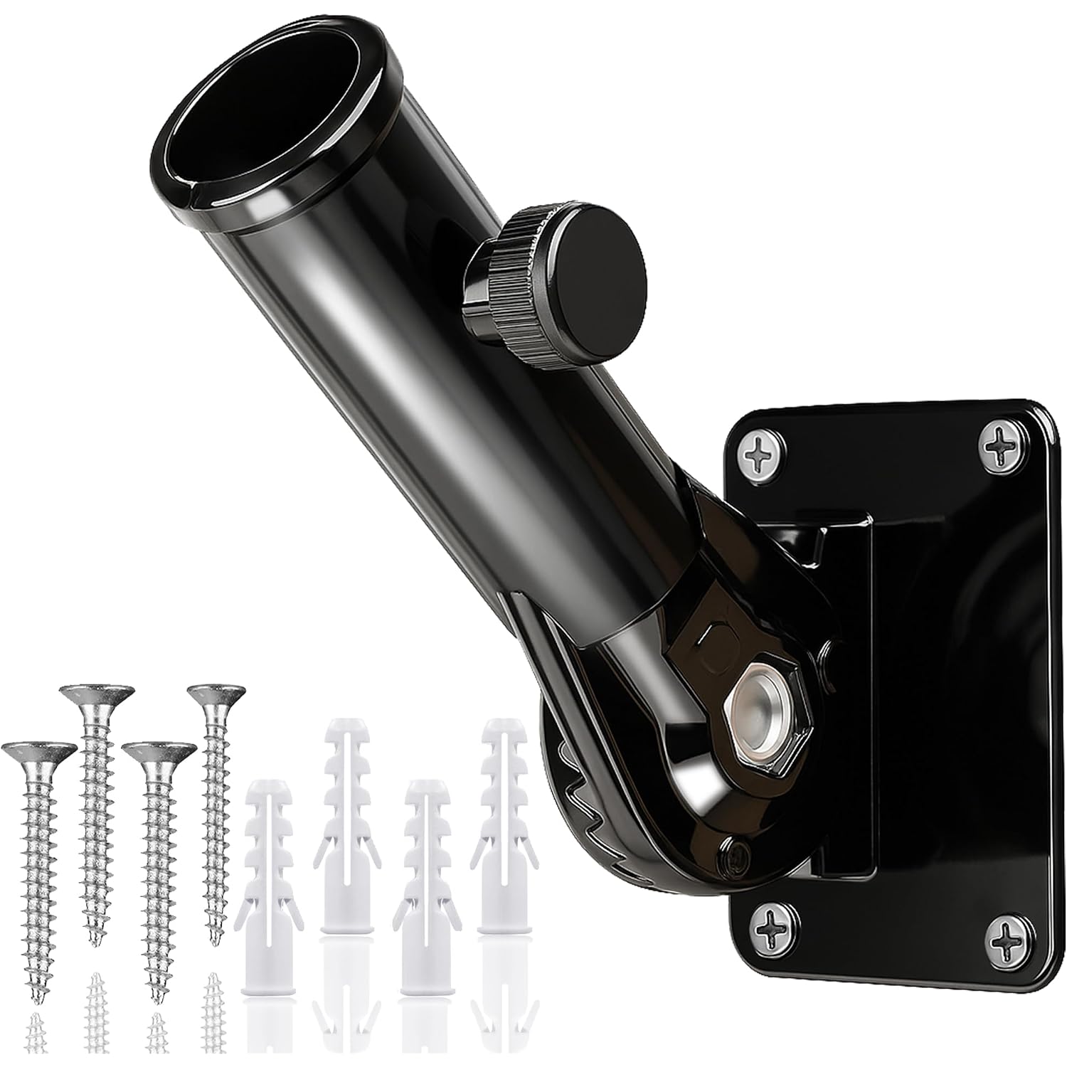 Hoople Flag Pole Holder For Outside House, Adjustable Flag Pole Mount, Metal Flag Holder For Outside, Multi-Position Aluminum Flag Pole Bracket, Stainless Hardware, High Wind Resistance, 1 Inch Black