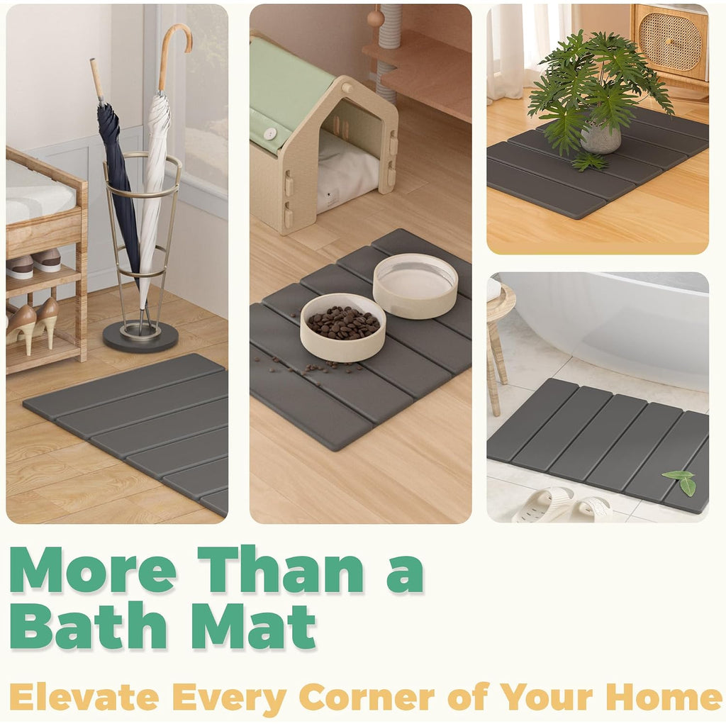Stone Bath Mat - Non-Slip Foldable Diatomite Bath Mat 23.6 X 15.3”, Super Absorbent & Quick Drying Bathroom Mat | Easy To Clean Shower Floor Mat, Dark Gray