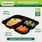 Freshware Meal Prep Containers [50 Pack] 3 Compartment Food Storage Containers With Lids, Bento Box, Bpa Free, Stackable, Microwave/Dishwasher/Freezer Safe (24 Oz)