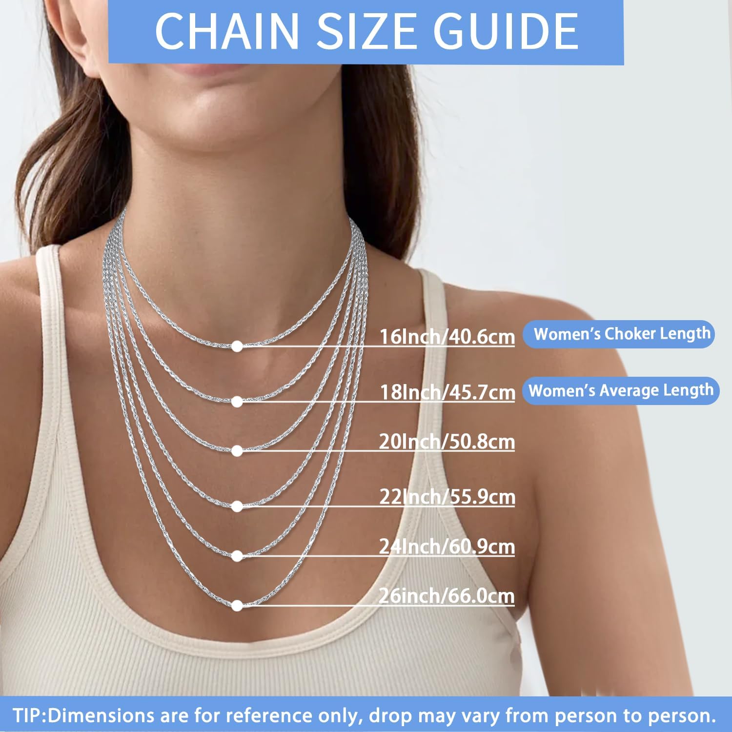 Jewlpire 1.5mm Rope Chain 925 Sterling Silver Chain Necklace for Women, 14K Gold Plated Chain for Women Sturdy Women's Chain Necklaces, 16 18 20 22 24 26 Inch