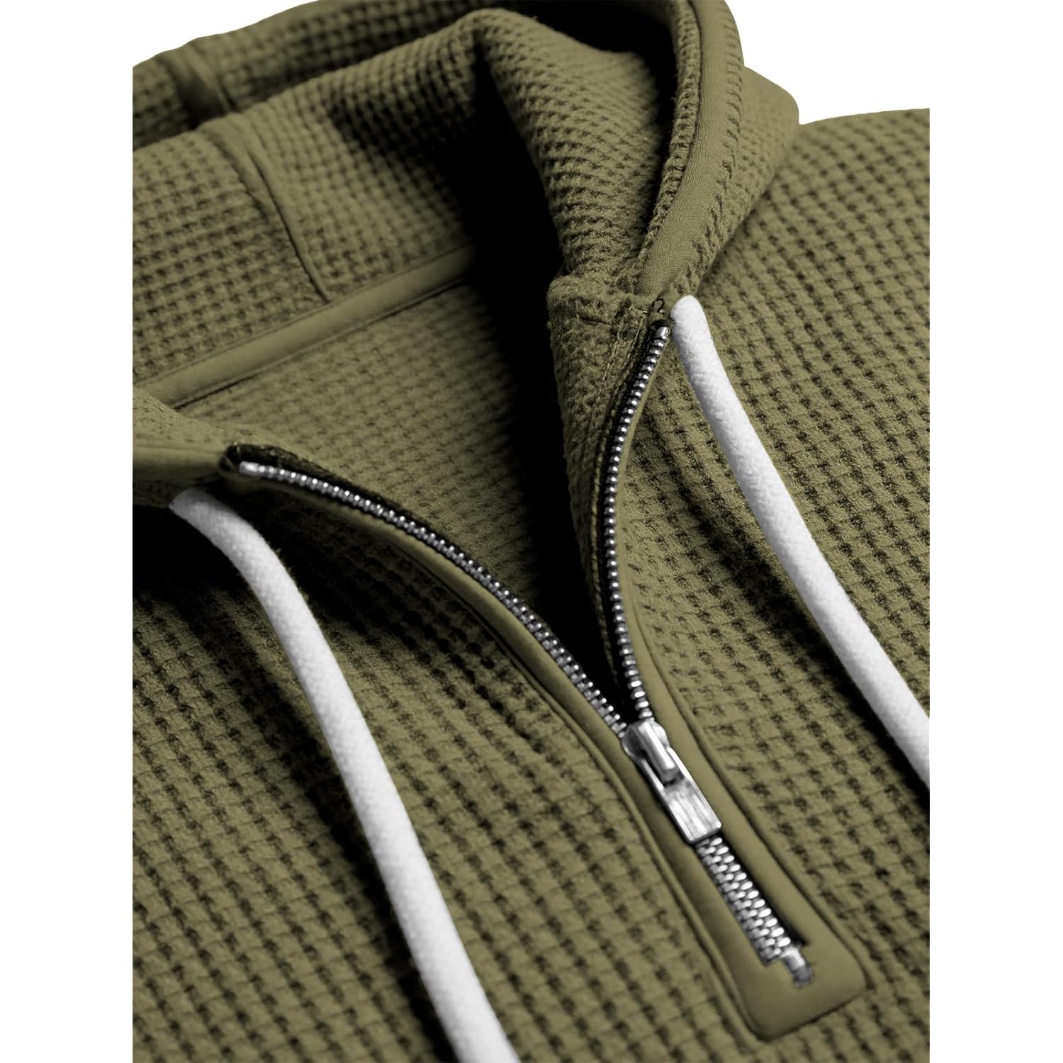 Men'S Quarter Zip Hoodie Waffle Knit Hooded Sweatshirt Loose Fit Casual Long Sleeve Pullover With Pockets