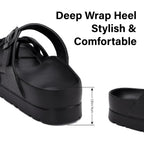 Womens Arch Support Platform Sandals Comfort Slides Thick Soles Flat Sandals With Adjustable Buckle & Ultra Cushion