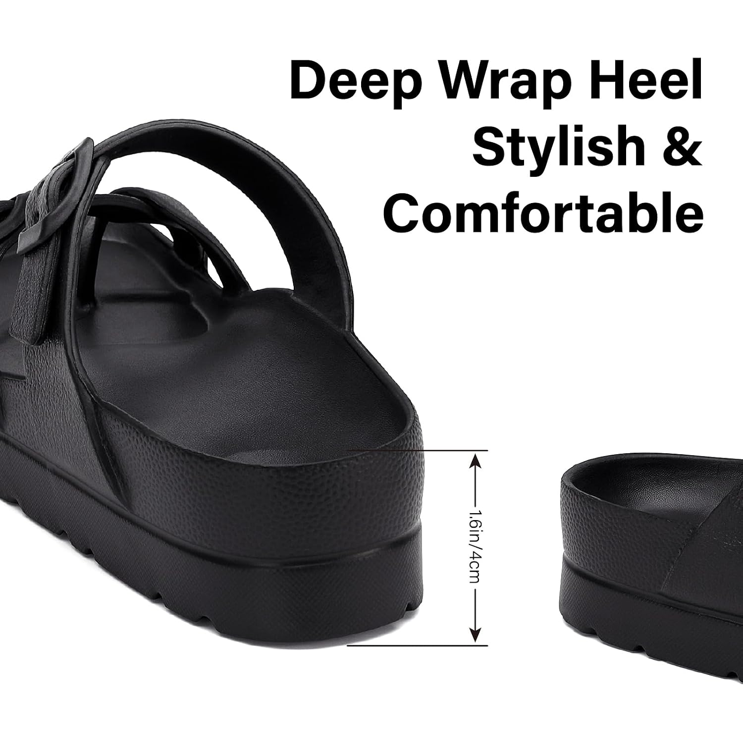Womens Arch Support Platform Sandals Comfort Slides Thick Soles Flat Sandals With Adjustable Buckle & Ultra Cushion