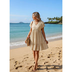Acelitt Women'S Summer Dresses 2026 Beach Casual Deep V Neck Loose Sundress Short Sleeve Mini Dress With Pockets(Size Down)