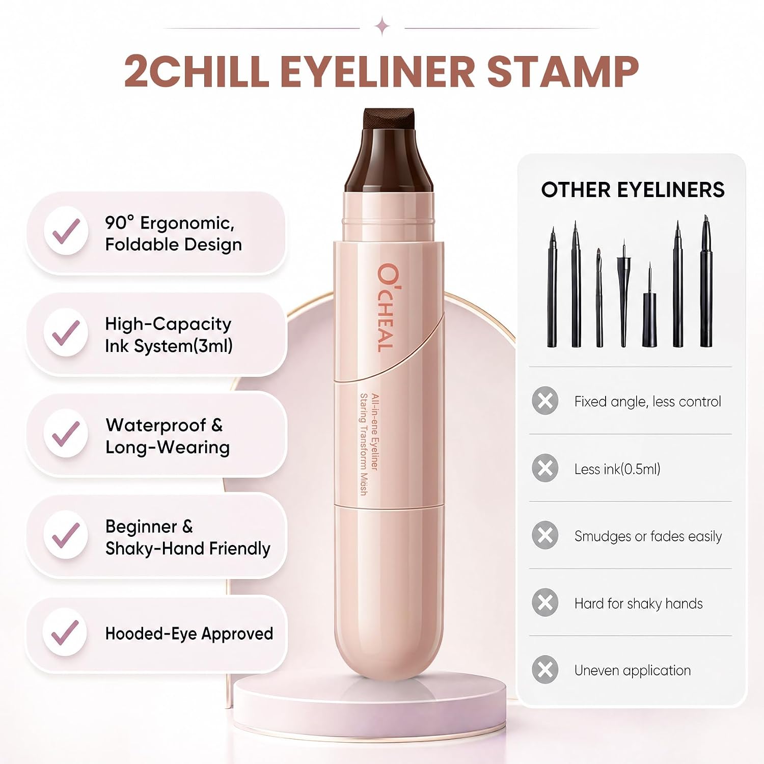 Dual-Ended Winged Eyeliner Stamp Pen, Cat Eye Stamp Eyeliner Tool For Perfect Wings, Waterproof Smudge Proof Quick Dry Liquid Eyeliner Stamp, Quick Makeup For Beginners (Black & Brown)