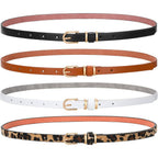 SANSTHS 4 Pack Women Thin Belts for Jeans Dresses Coats Skinny Women Belt with Gold Alloy Buckle