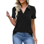 Women's Polo Shirts Collared Work Tops Short Sleeve Business Casual Dressy Blouses Summer Tops with Pocket