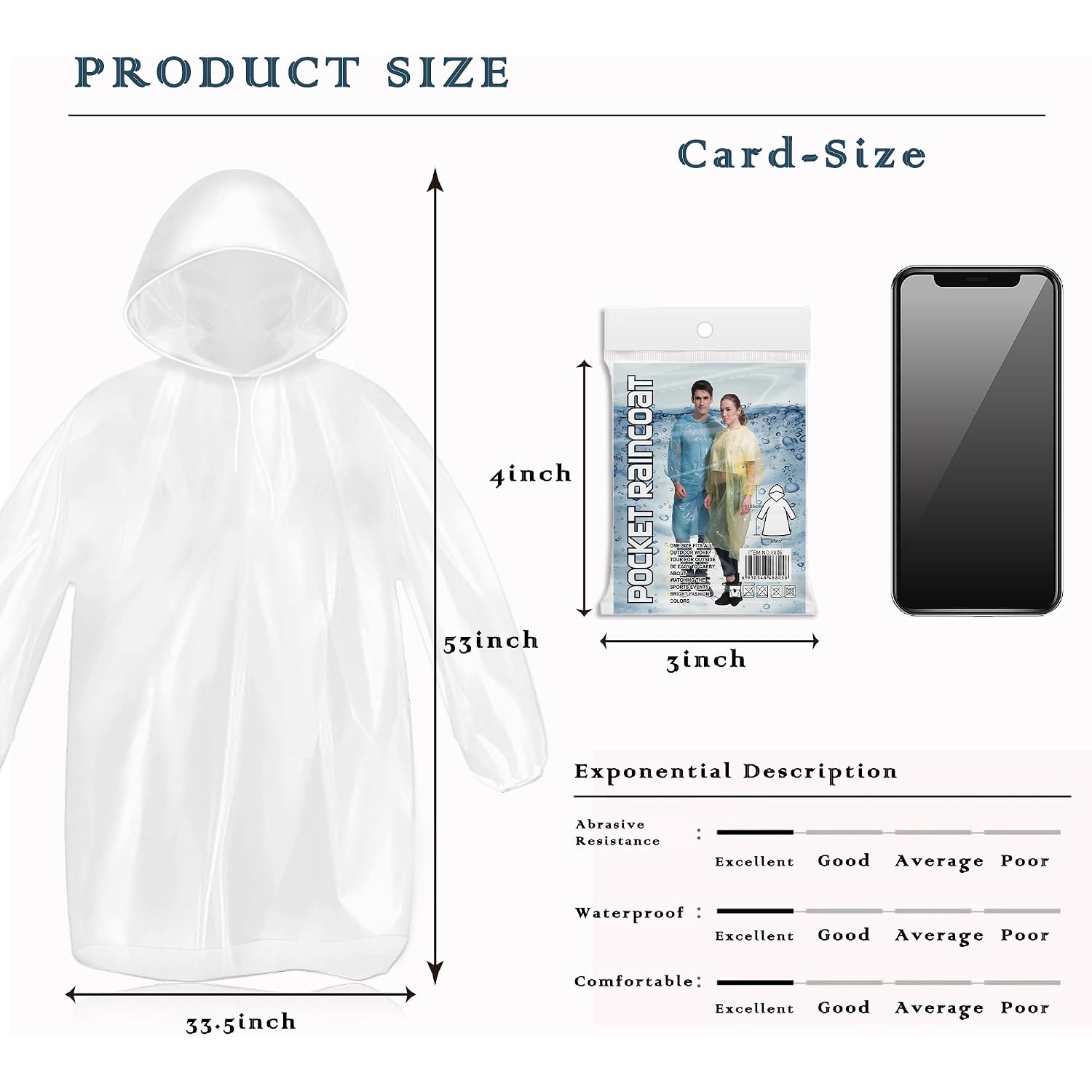 10 Pack Disposable Rain Ponchos For Adults, Card-Sized Emergency Ponchos Family Pack With Hood For Travel
