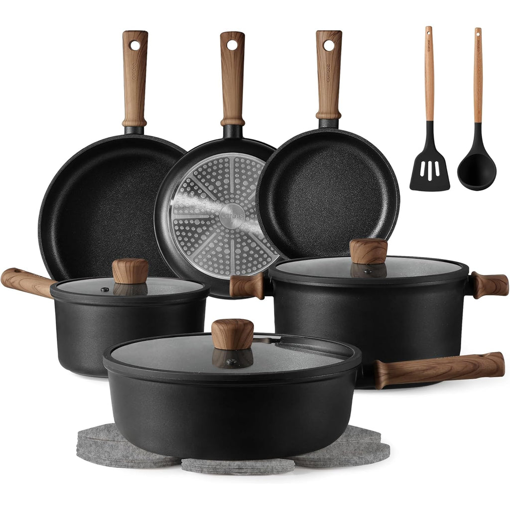 CAROTE Nonstick Pots and Pans, Induction Titanium Cookware Set 16pcs Kitchen Cooking Sets, Pot and Pan Non Stick w/Frying pan (PFOS, PFOA Free)