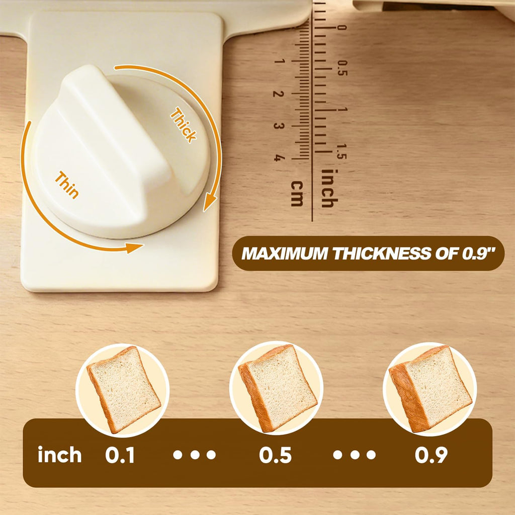 Manual Bread Slicer Adjustable Thickness, Hand Crank Bread Slicer For Homemade Sourdough Bread With Scale Line & Suction Cup & Metal Guide,Quality Solid Wood Base & Gift-Level Packaging