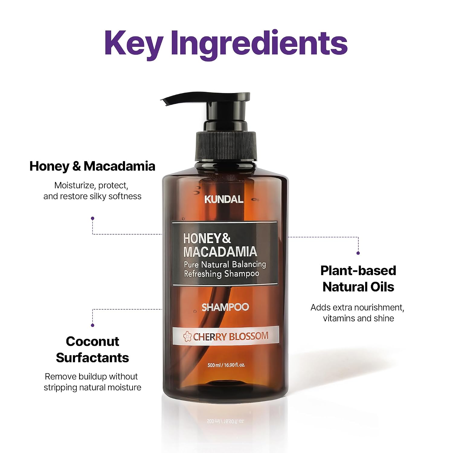 Kundal Honey & Macadamia Korean Shampoo & Conditioner Set, Cherry Blossom, 16.9 Fl Oz Each - Restore Moisture & Prevent Dryness, Argan Oil - Korean Hair Care, Sulfate Free, Long Lasting Scent