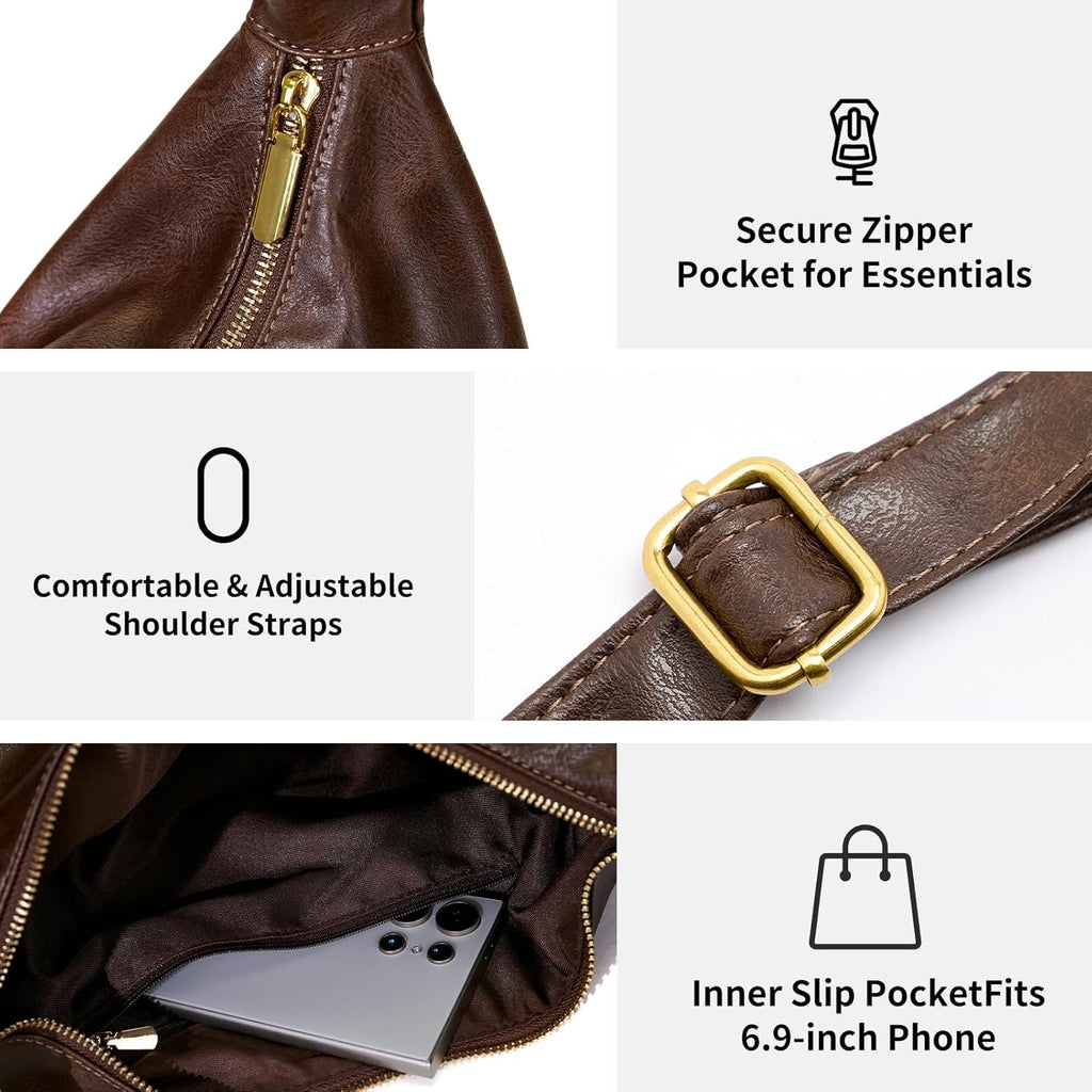 celestina Hobo Bags for Women, Ultra Soft Foldable Vegan Leather Shoulder Handbag, Stylish Slouchy Tote Purses