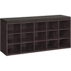 Vasagle Custos Collection - Shoe Bench, Storage Bench With Padded Seat, Entryway Bench With 15 Compartments, For Bedroom, 11.8 X 41.3 X 18.9 Inches, Espresso Brown And Chestnut Brown Ulhs15Br