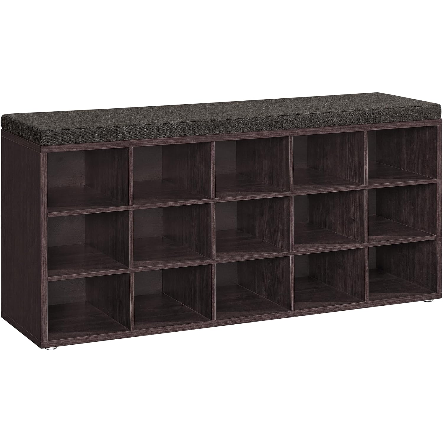 Vasagle Custos Collection - Shoe Bench, Storage Bench With Padded Seat, Entryway Bench With 15 Compartments, For Bedroom, 11.8 X 41.3 X 18.9 Inches, Espresso Brown And Chestnut Brown Ulhs15Br