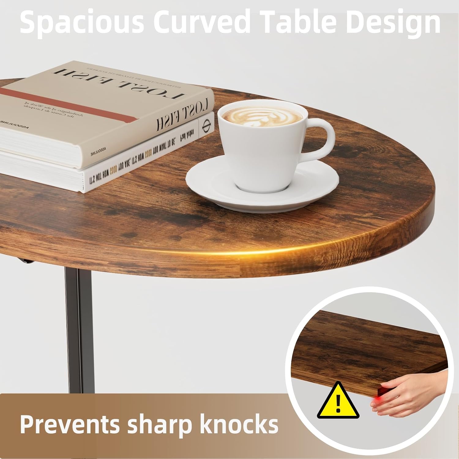 Folding Side Table End Couch Tables,Metal Frame C-Shaped Tv Stand For Sofa Living Bedroom Bedside Coffee Small Spaces(Vintage Wood Color)