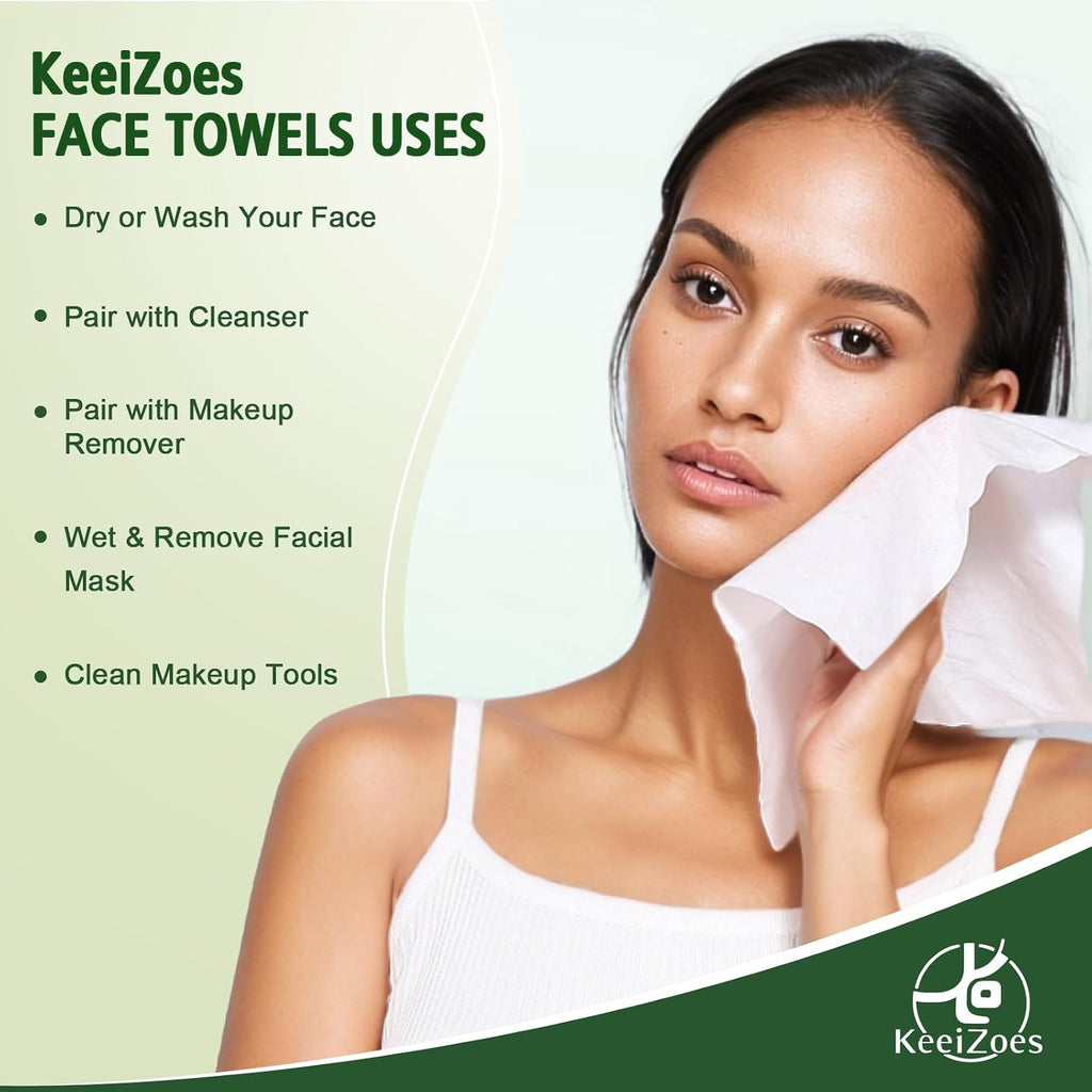 Disposable Face Towels 100 Count, Biodegradable Ultra Soft & Thick Facial Towels For Sensitive Skin, Lint-Free Makeup Remover Dry Wipes, Multi-Purpose Cleansing Towelettes For Face Wipes, Skincare