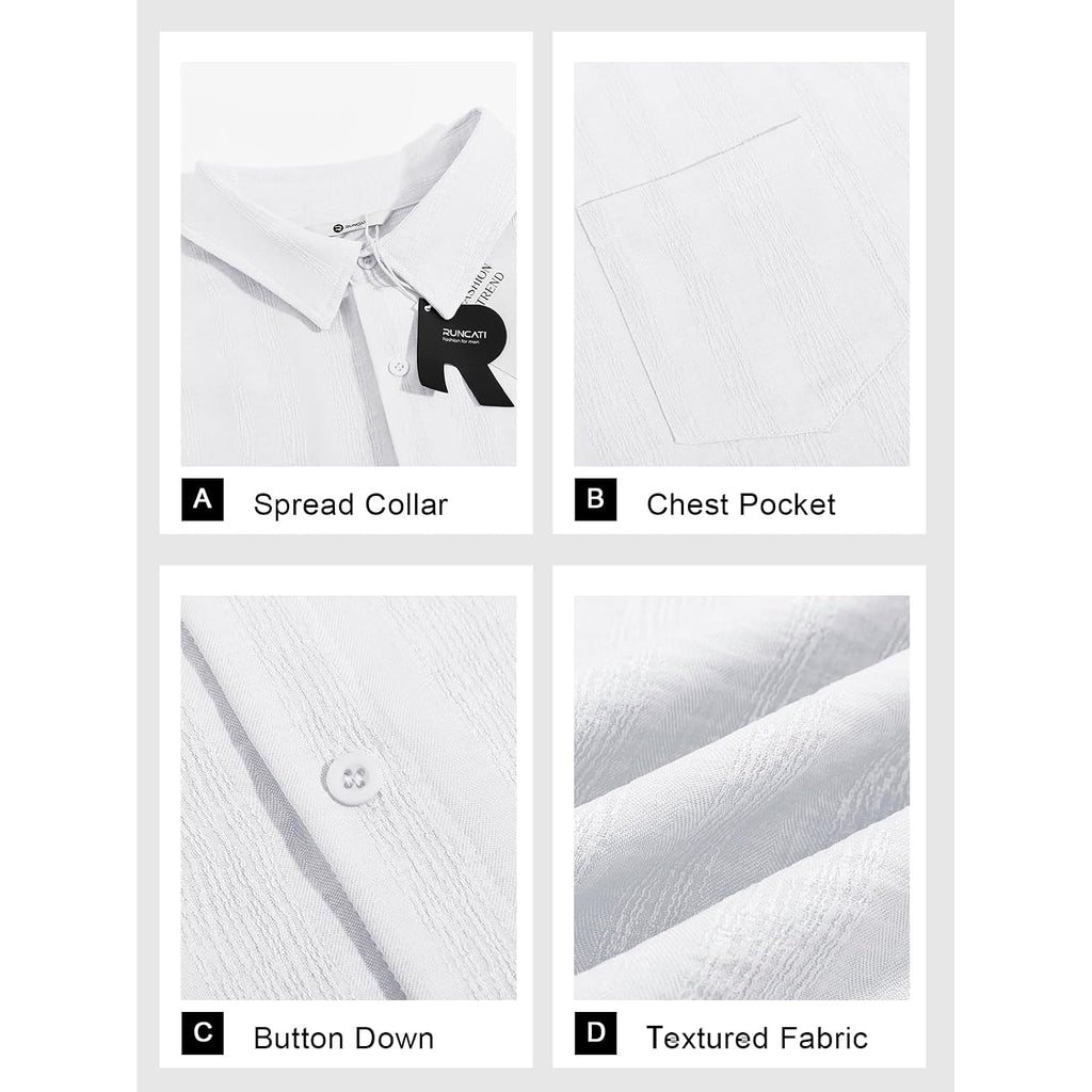 Runcati Mens Button Down Shirts Casual Short Sleeve Shirt Textured Linen Summer Beach Tops With Pocket