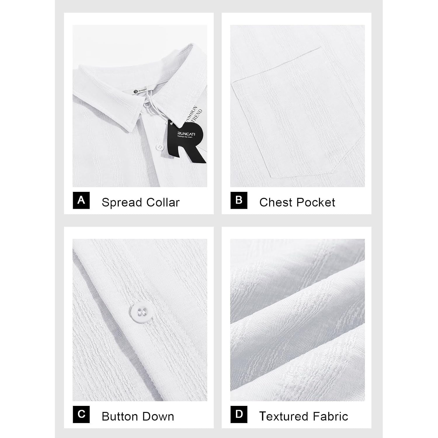 Runcati Mens Button Down Shirts Casual Short Sleeve Shirt Textured Linen Summer Beach Tops With Pocket