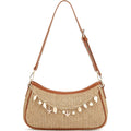 Straw Shoulder Bag For Women Raffia Summer Beach Bag Boho Woven Straw Shoulder Purse Crochet Vacation Purse Handbag