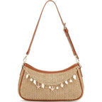 Straw Shoulder Bag For Women Raffia Summer Beach Bag Boho Woven Straw Shoulder Purse Crochet Vacation Purse Handbag