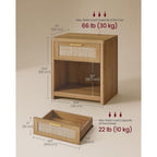 Vasagle Ellan Collection - Boho Nightstands With Rattan-Look Drawer, Set Of 2 Accent Side End Tables With Open Compartment, Rounded Corners, For Bedroom Bedside, Natural Brown Ulet818Kc01