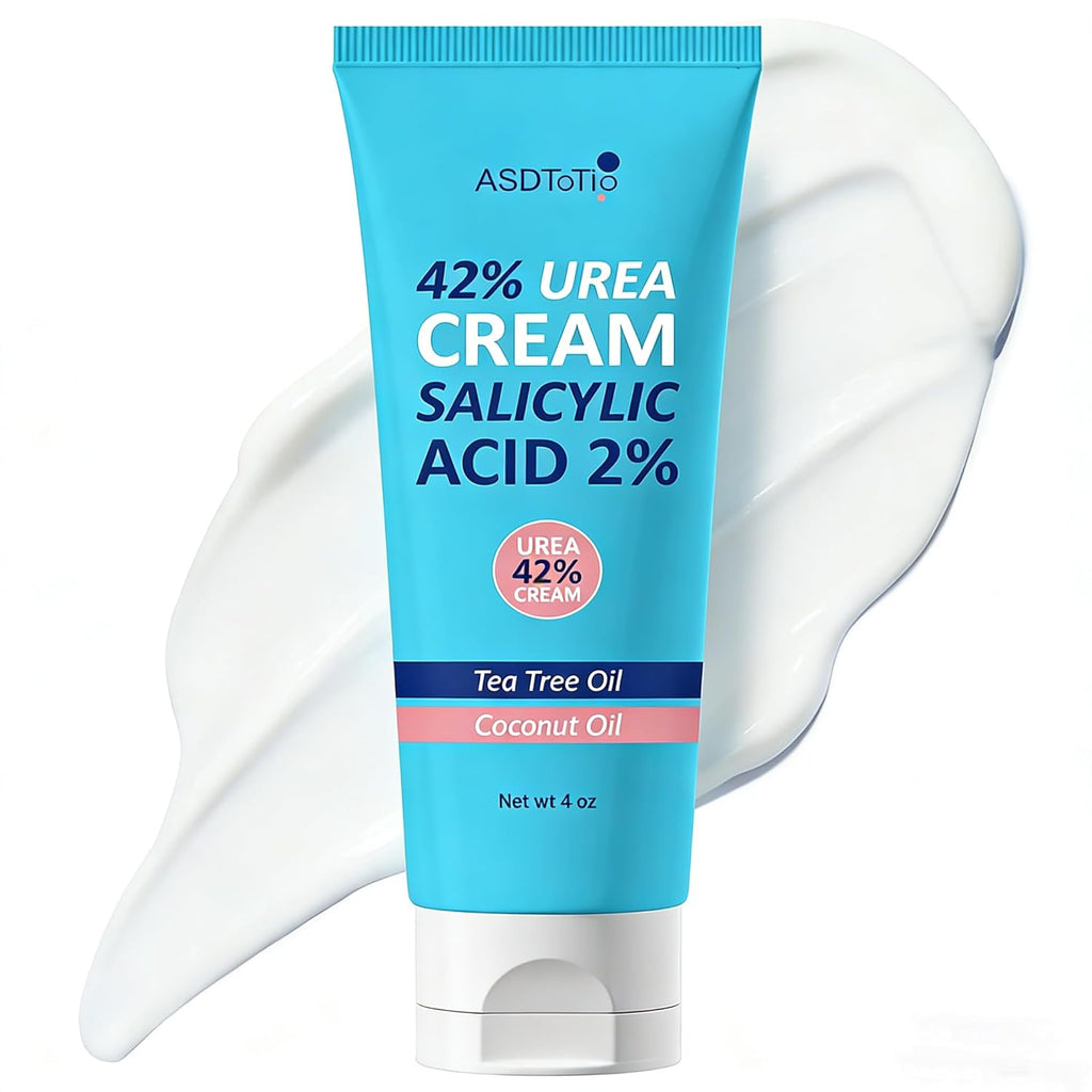 ASDToTio Urea Cream 42% - Foot Care for Dry Cracked Heels, Foot Lotion - With 2% Salicylic Acid, Tea Tree Oil, Shea Butter, Aloe Vera - For Feet, Hands, Heels, Elbows, Knees and More - 4 oz