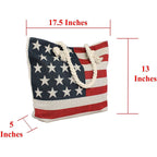 Western Origin American Flag Embroidered Tote Bag Stars And Stripes Beach Bag Rope Handles Shoulder Bag Women Purse