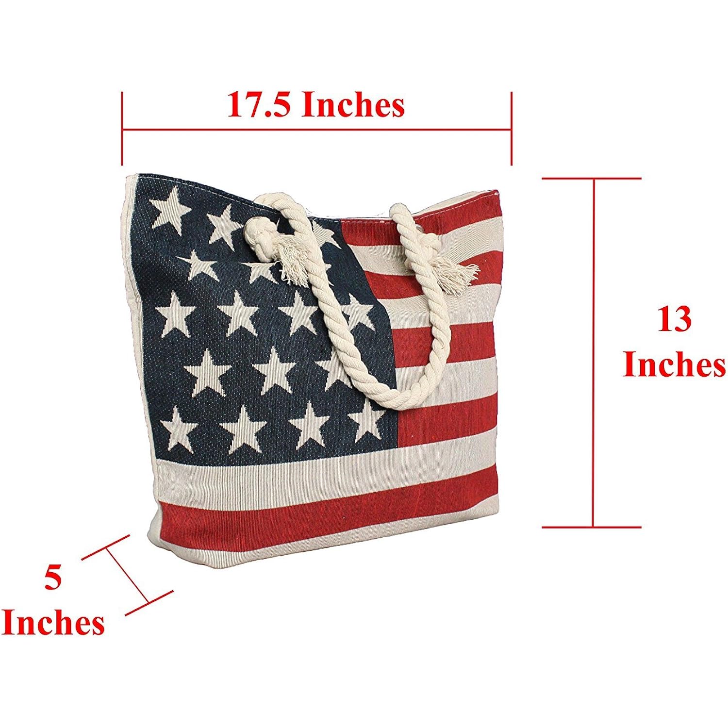 Western Origin American Flag Embroidered Tote Bag Stars And Stripes Beach Bag Rope Handles Shoulder Bag Women Purse