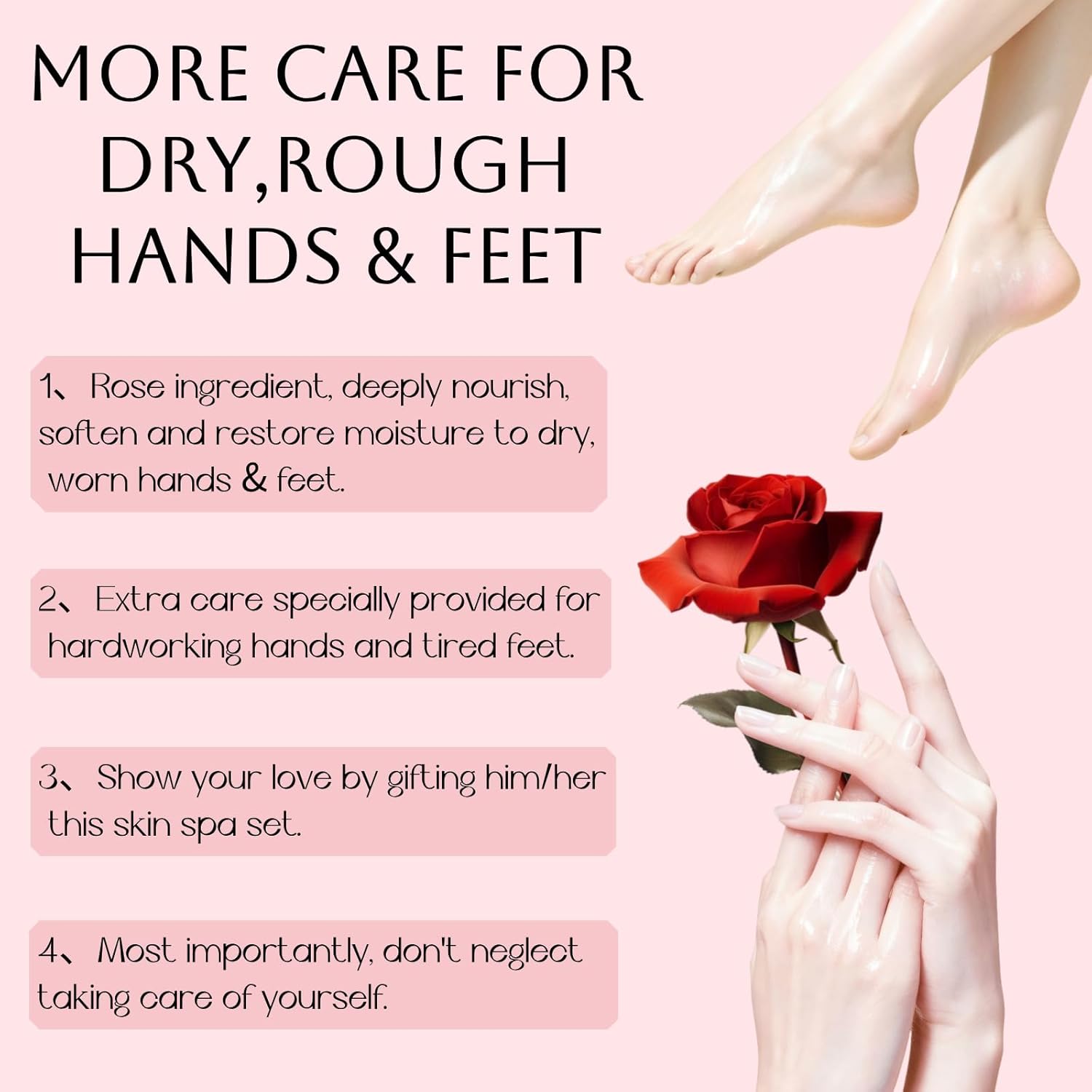 12 Pack Moisturizing Exfoliating hand & foot masks, Deep Hydrate Dry, Cracked Skin, sel care gift for women and men, 6 Pairs Gloves & 6 Socks (Rose Hand & Foot masks(12 Pack))