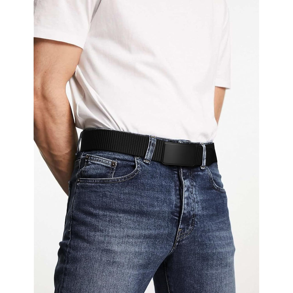 Jukmo Men'S 1.5" Nylon Ratchet Casual Belt For Jeans | Web Click Belt With Slide Buckle, No Holes Adjustable Trim To Fit , Gift Box