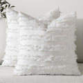 Miulee Set Of 2 Decorative Boho Throw Pillow Covers Linen Striped Jacquard Pattern Spring Cushion Covers For Sofa Couch Living Room Bedroom 18X18 Inch White