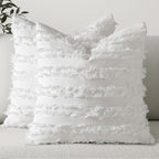 Miulee Set Of 2 Decorative Boho Throw Pillow Covers Linen Striped Jacquard Pattern Spring Cushion Covers For Sofa Couch Living Room Bedroom 18X18 Inch White