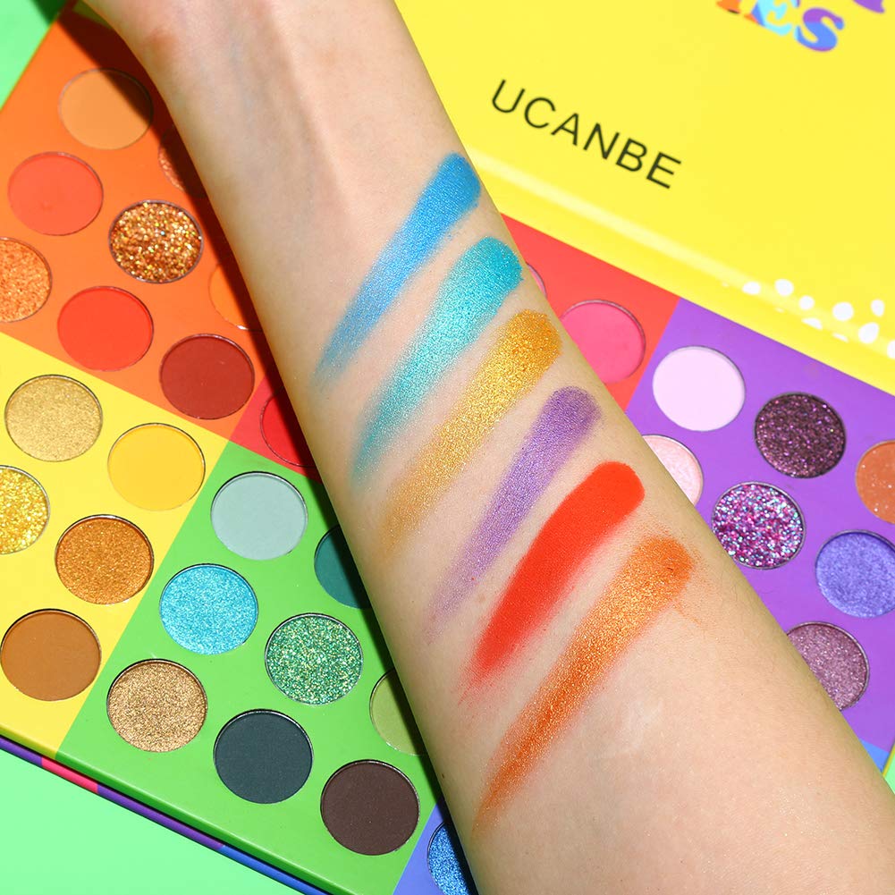 Ucanbe 54 Colors Splashy Candies Eyeshadow Palette, Highly Pigmented Matte Shimmer Soft Creamy Glitter Rainbow Bright Powder Eye Shadow Blendable Waterproof Long Lasting Makeup Pallet…