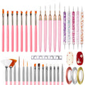 Nail Art Brushes Nail Art Tool Kit, Nail Design Tools Set with Liner Brushes, Dotting Pens, UV Gel Brushes, for DIY Nail Art, Salon and Home Use (Pink Style 37pcs)