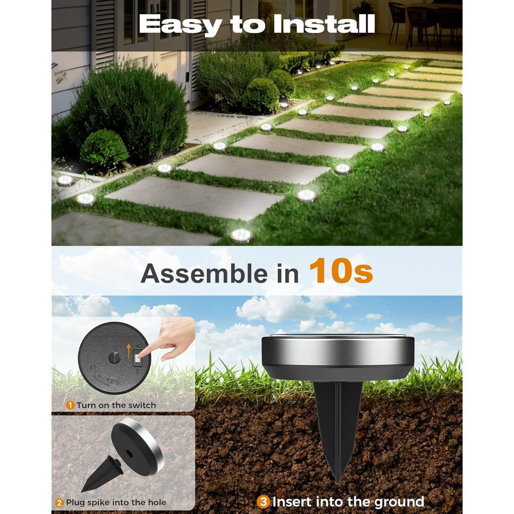 Btfarm 16 Pack Solar Lights Outdoor, 8 Led Solar Ground Lights Ip65 Waterproof Flat Solar Disc Light, Pathway Lights For Garden Lawn Patio Yard Path Landscape, Cool White