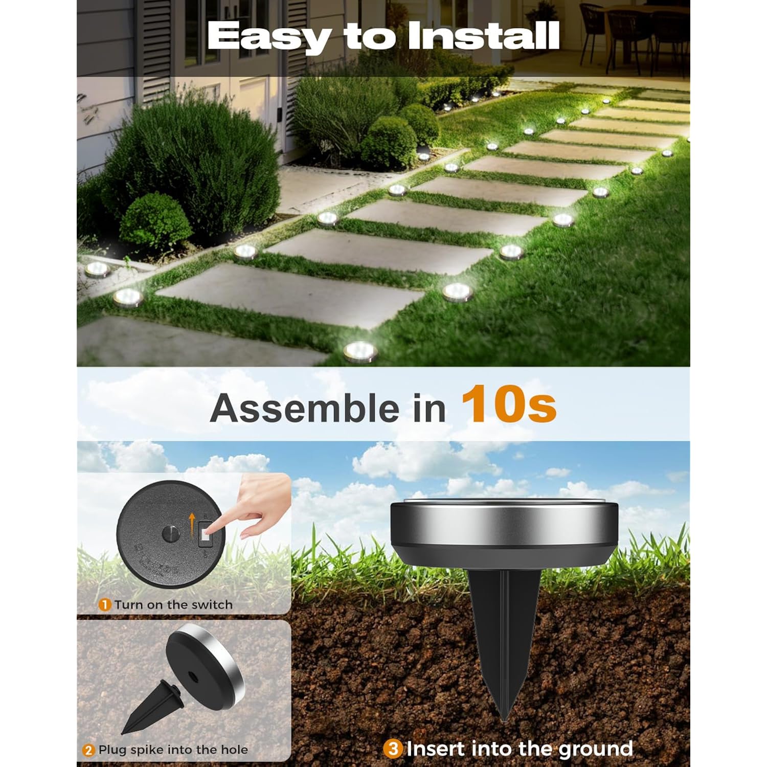 Btfarm 16 Pack Solar Lights Outdoor, 8 Led Solar Ground Lights Ip65 Waterproof Flat Solar Disc Light, Pathway Lights For Garden Lawn Patio Yard Path Landscape, Cool White
