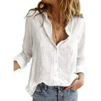 Astylish Womens V Neck Roll Up Sleeve Button Down Blouses Tops