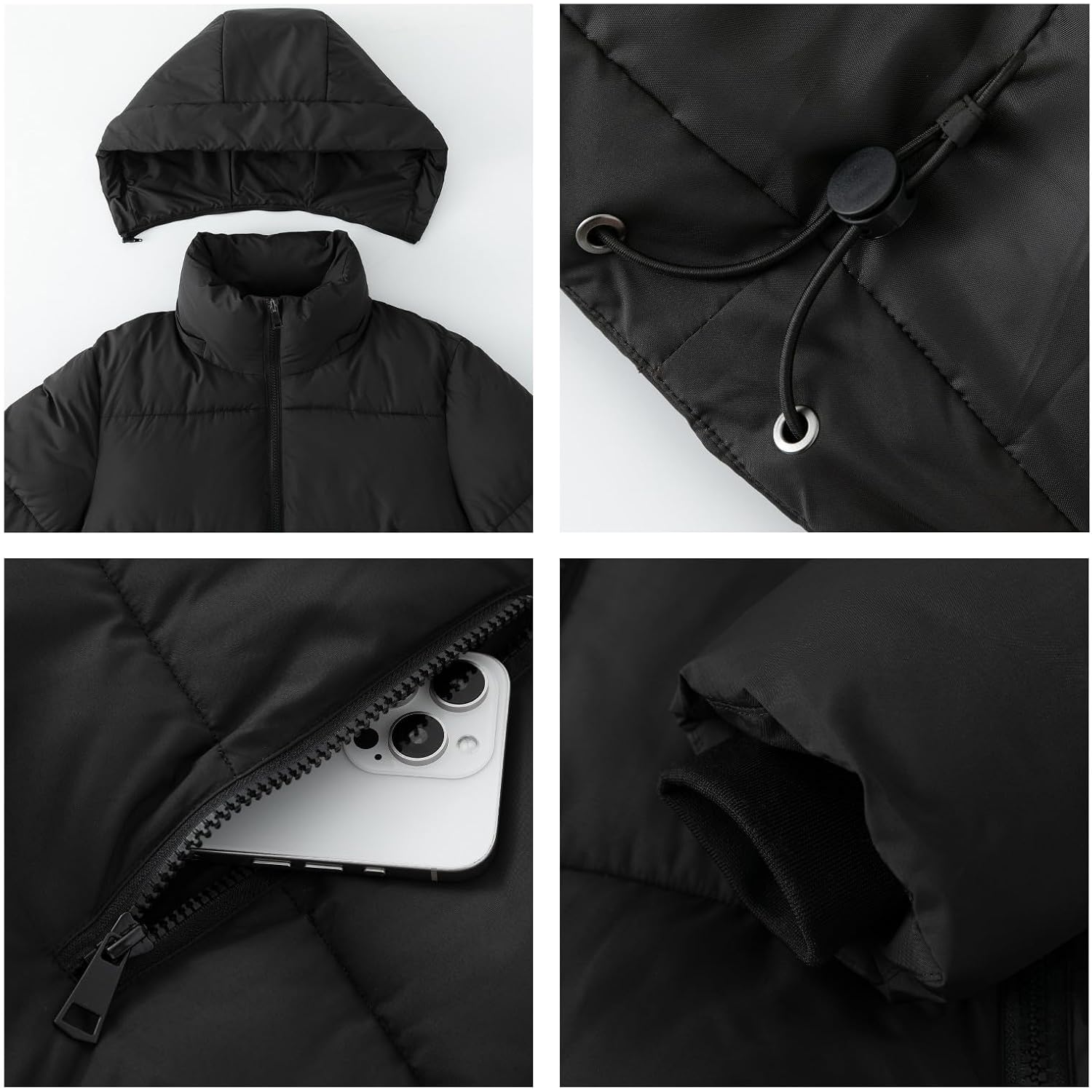 Puffit Women'S Cropped Puffer Jackets,Warm Winter Jacket With Removable Hood,Zipped Pockets,Short Ladies Quilted Coat