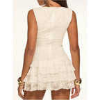 Floerns Women'S Western Tank Dress Sleeveless Lace Layered Hem Cowboy Music Festival Mini Dresses Without Belt