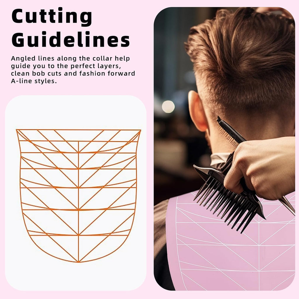 Professional Hair Cutting Cape With Geometric Grid Pattern, Longer Silicone Waterproof Cutting Mat,Neck Guide