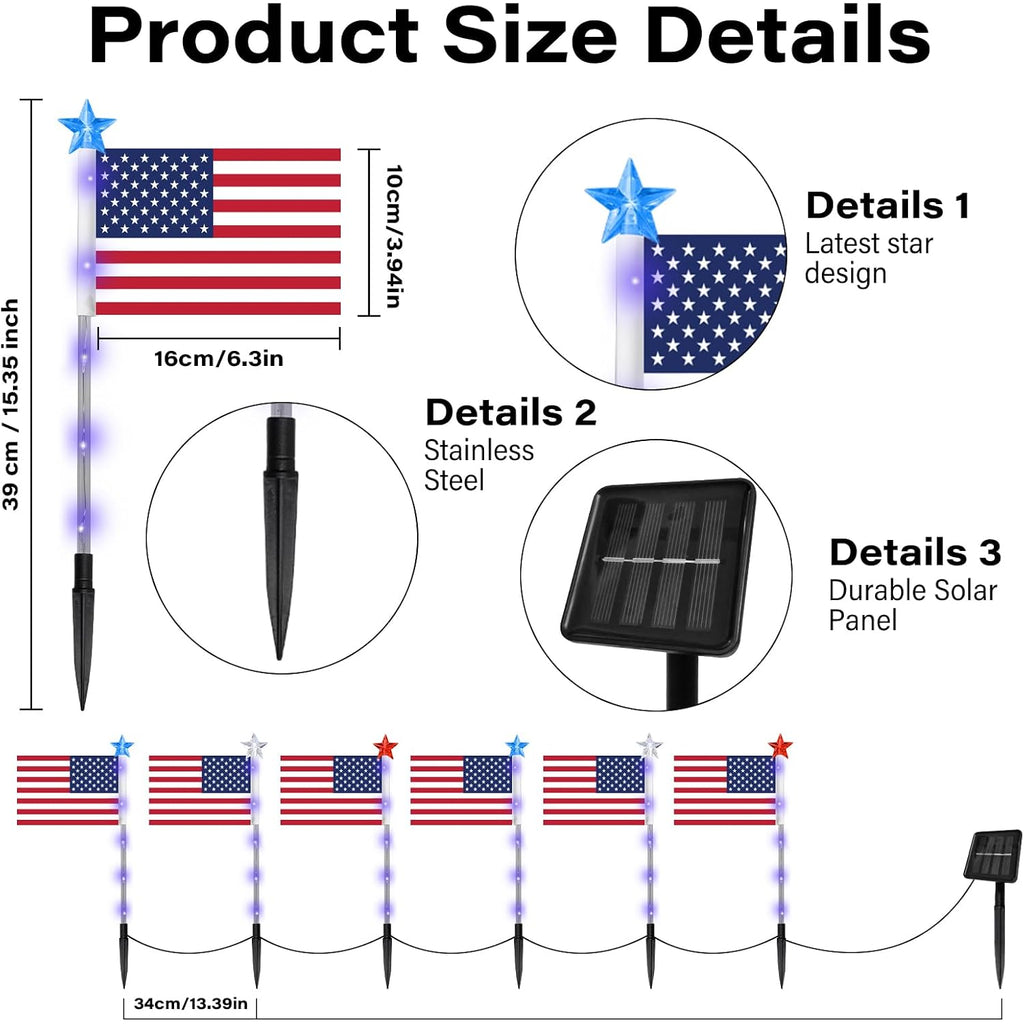 4Th Of July Decorations Outdoor American Flag Lights, 6-Pack Red White And Blue Solar Stars Lights With 6 Usa Flags & 30Led,Bright Patriotic Pathway Lights For Memorial Day Yard Lawn Decor