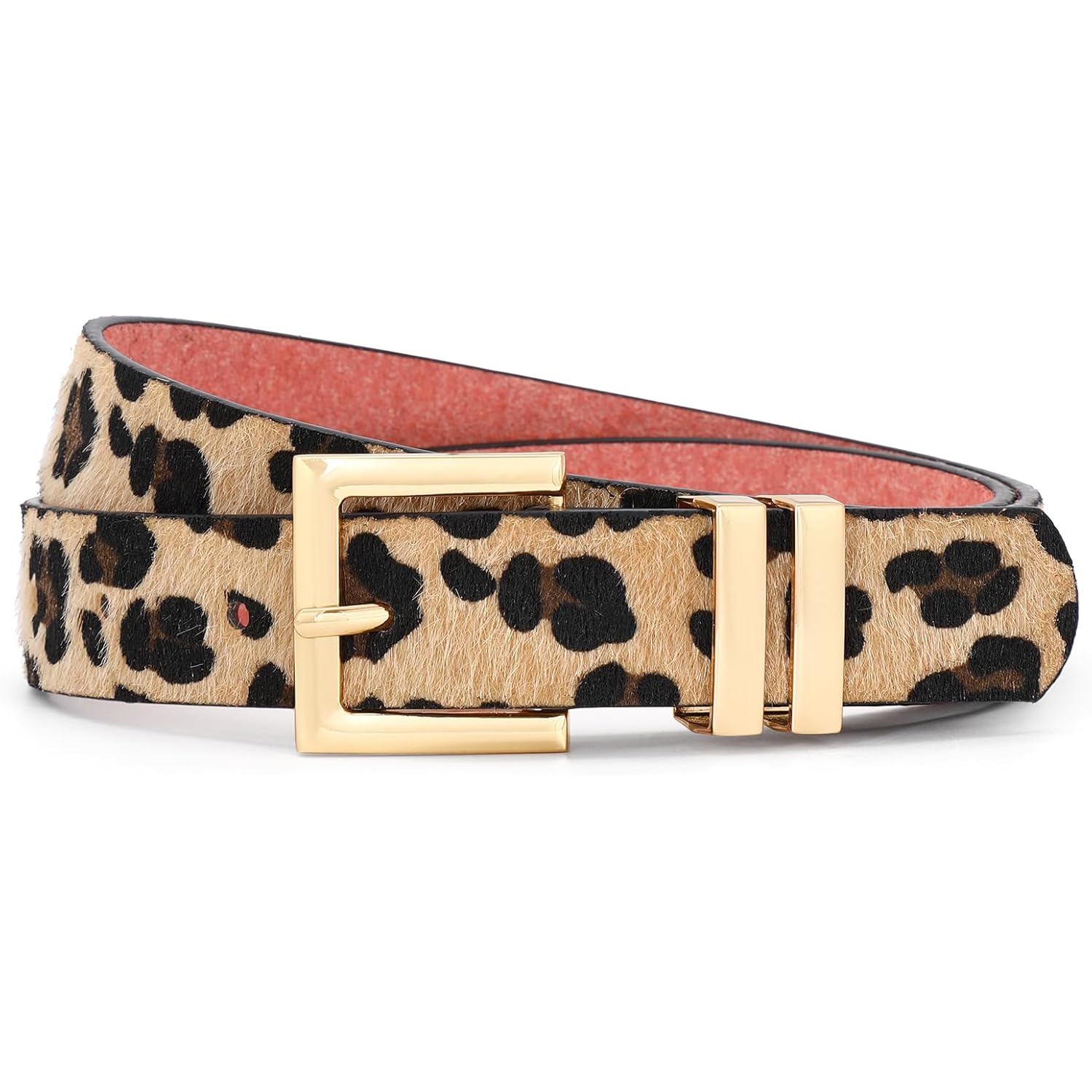 SANSTHS Women's Leather Belt for Jeans Pants Dresses Fashion Ladies Belt Square Gold/Silver Buckle Waist Belt for Women