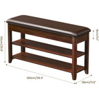 Lbt Shoe Bench With Storage, Solid Rubberwood Shoe Rack Bench For Entryway | Adjustable 6.3" Shelf Fits High-Top Shoes & Boots, Hidden Storage Compartment, Cushion Seat, Stay-Open Hinge, Walnut